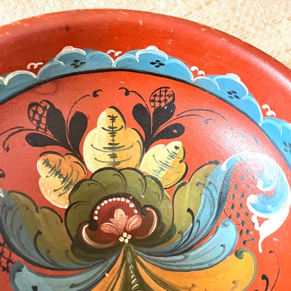 Norwegian Beer Bowl Antique Wood Vintage Norway Folk Art Hand Painted Rosemaling - Picture 7 of 8